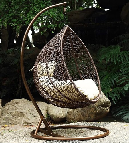 Brown rattan egg chair - rattan, swing