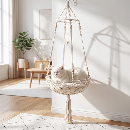 Hand macrame cat - macrame, bed